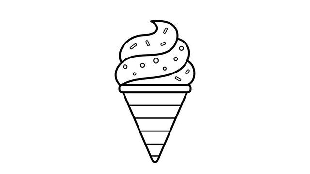 Ice cream animation. Food icon for logo. Dessert for holiday and party. Dynamic, minimalistic web design for cafe, restaurant, confectionery. Illustration for menu. Self-drawing a line. 2D flat. 
