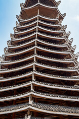 Traditional Zhuang nationality architecture in Nanning, Guangxi, China, nine-story wooden tower