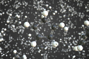 Cyclopentadiene molecule, scientific molecular model, 3d rendering