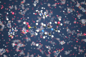 Hepes molecule made with balls, scientific molecular model. Chemical 3d rendering