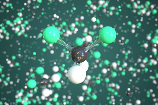 Molecule of difluoromethane, conceptual molecular model. Scientific 3d rendering