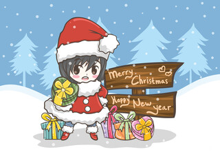 cute Santa girl Christmas greeting illustration