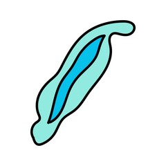 Hand drawn doodle lagoon or blue lake with dark deep area. Vector illustration isolated on white background.