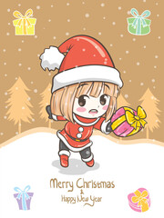 cute Santa girl Christmas greeting illustration