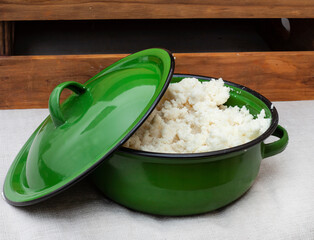 Traditional African maize meal in rustic green pot