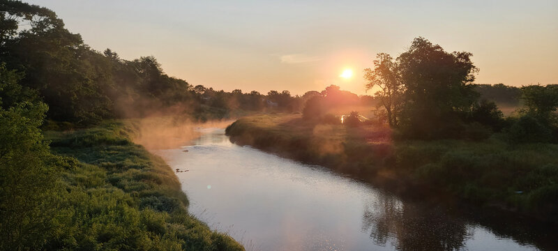 A View Of The Annapolis River Sunrise With Mist.  Nova Scotia, Canada