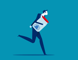 Businessman hold his save money in jar with running