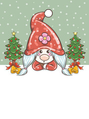 cute gnome girl illustration with Christmas bell