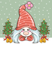 cute gnome girl illustration with Christmas bell