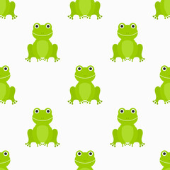 Cute green frogs seamless pattern.