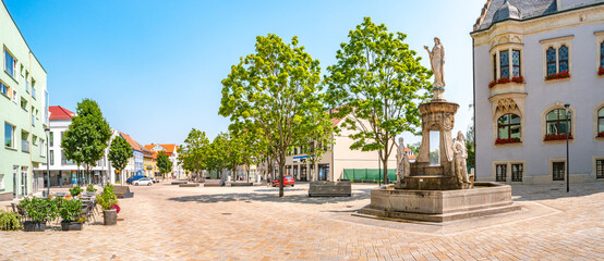 Panoramic view over old historical downtown, harbor in Schoenebeck, Bad Salzelmen, Salzlandkreis at...