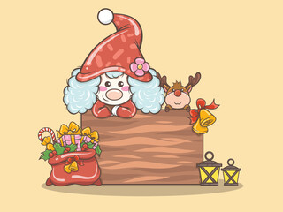 cute gnome girl with deer merry Christmas illustration