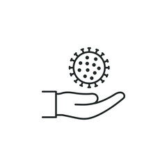 Virus or bacteria on hand icon line style isolated on white background. Vector illustration