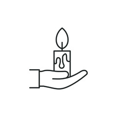 Candle on hand icon line style isolated on white background. Vector illustration
