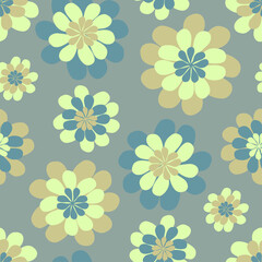 Fototapeta na wymiar Vector seamless colorful design pattern botanical cute spring herbs and flowers in pastel green tones