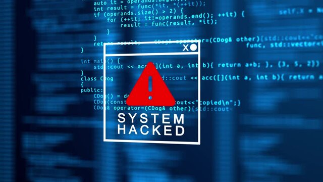 Digital Binary Code Data Breach. 4K loop System Hacked Computer Error Concept. Cyber Crime, Computer Hacking. Digital System Security Alert Error. Cyber security.