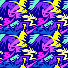 Seamless abstract pattern with geometry elements and ghosts