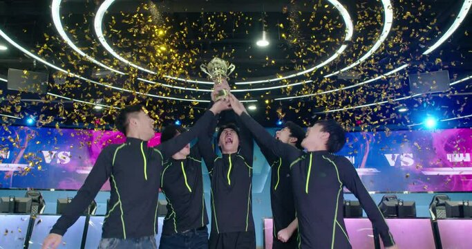 Young men winning esports competition,4K