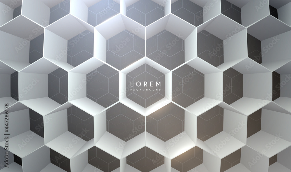 Wall mural abstract white hexagonal background with light effect