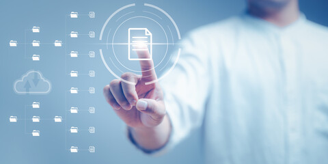 Document Management System (DMS), online documentation database and process automation to efficiently manage files, knowledge and documentation in enterprise with ERP. Corporate business technology.