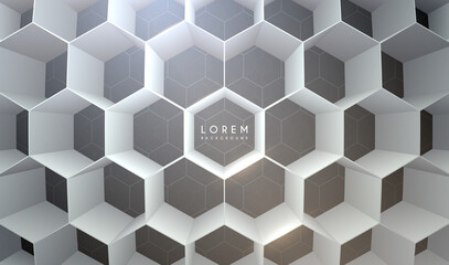 Abstract white hexagonal background with light effect