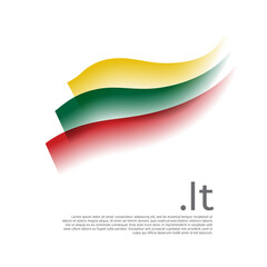 Obraz premium Lithuania flag watercolor. Stripes colors of lithuanian flag on white background. Vector stylized design national poster with .lt domain, place for text. State patriotic banner of lithuania, cover
