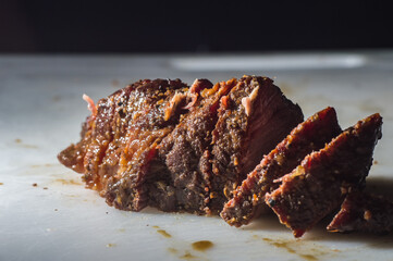 hump steak on a white board with copy space