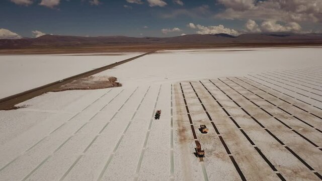 Dlog flat Aerial drone view of salt mine salt lake Salinas Grandes Jujuy Argentina