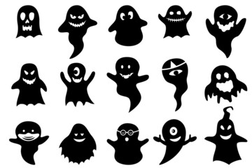 Set of black ghost for Halloween party. design brochure banner website card