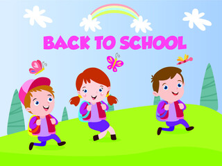 Obraz na płótnie Canvas Happy children walking to school cartoon 2d vector concept for banner, website, illustration, landing page, flyer, etc.