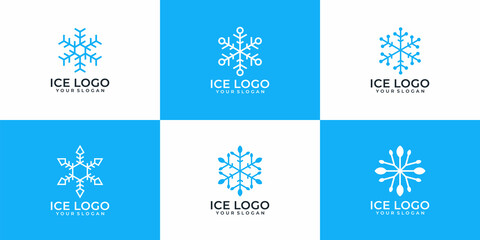 Fototapeta na wymiar Set of minimalist snowflake ice logo design