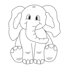 Elephant coloring page. Outline. Cute line animal.