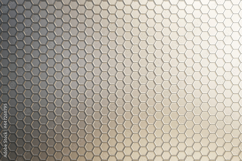 Poster Stylish light hexagon with metallic effect wallpaper with copyspace for your logo or text. 3D rendering, mockup