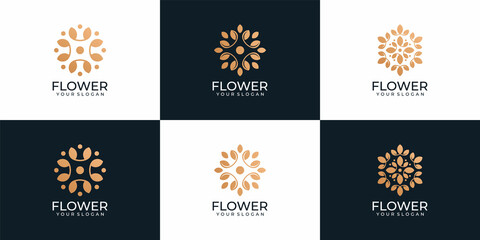Fototapeta na wymiar Creative luxury nature organic gold flower logo collection