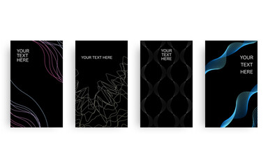 アブストラクト背景を使ったカードデザイン4種類、シックな黒背景