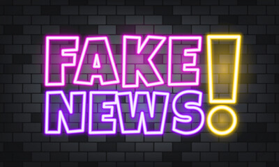Fake news neon text on the stone background. Fake news. For business, marketing and advertising. Vector on isolated background. EPS 10