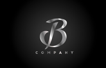 Metal grey B alphabet letter logo icon for branding. Creative company design for lettering and corporate