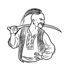 Ukrainian Cossack ( Kozak) with a saber, vector freehand drawing 