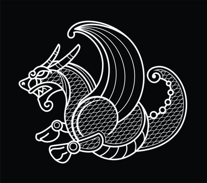 Vector image of an ancient Slavic dragon, guardian Semargl 