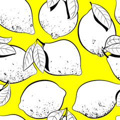 Lemons on a yellow background.  Citrus fruits. Seamless background.