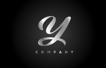 Metal grey Y alphabet letter logo icon for branding. Creative company design for lettering and corporate