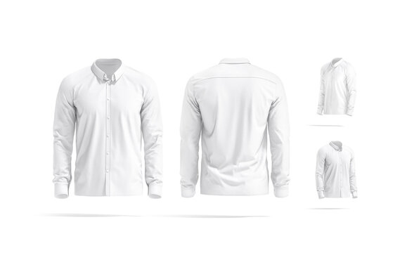Blank white classic shirt mockup, different views