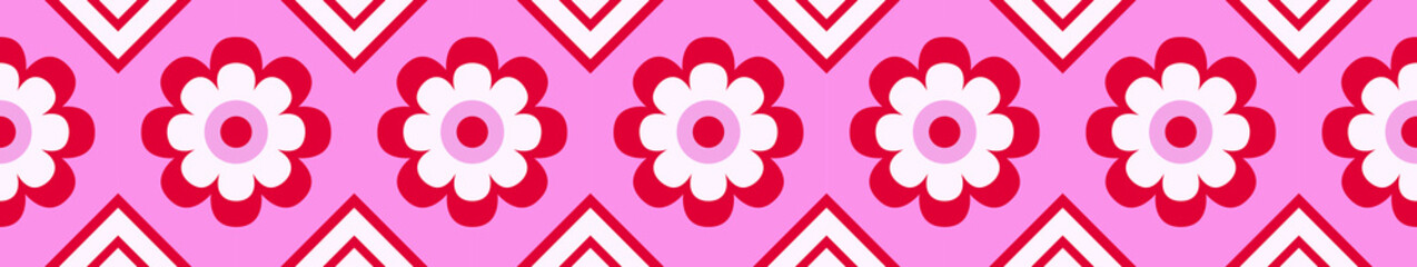 Seamless abstract geometrical flowers border pattern