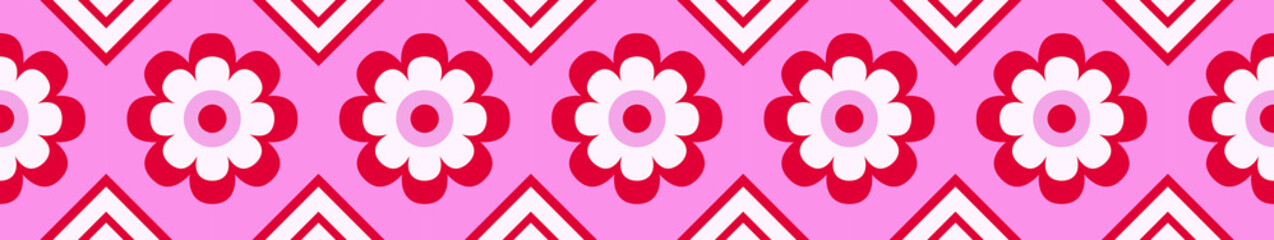 Seamless abstract geometrical flowers border pattern