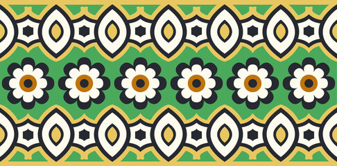 Seamless abstract border pattern with geometrical flowers