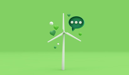 Sustainable energy wind turbine climate change background. 3D Rendering