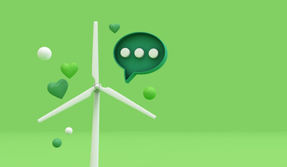 Sustainable energy wind turbine climate change background. 3D Rendering