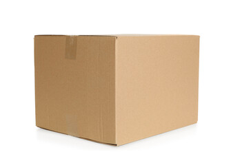 Cardboard box isolated on white. Mockup for design