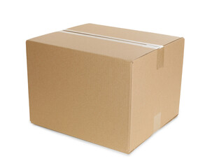 Cardboard box isolated on white. Mockup for design