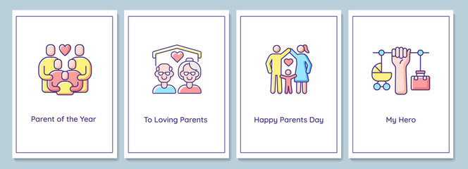 Parents day celebration greeting cards with color icon element set. Honoring parents. Postcard vector design. Decorative flyer with creative illustration. Notecard with congratulatory message